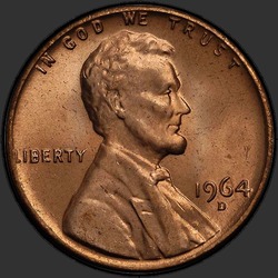 аверс 1¢ (penny) 1964 "미국 - 1 센트 / 1964 - D"