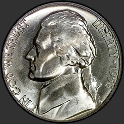 аверс 5¢ (nickel) 1956 "USA - 5 centů / 1956 - D"