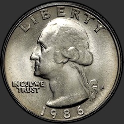 аверс 25¢ (квотер) 1986 "США - квартал / 1986 - P"