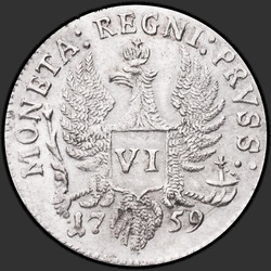 аверс 6 groszy 1759 "6 groszy w 1759 roku. "Elisabetha ... RUSS""
