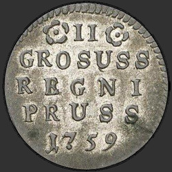 аверс 2 grosze 1759 "2 penny 1759. "GROSSUS" denominace mezi trojlístky"